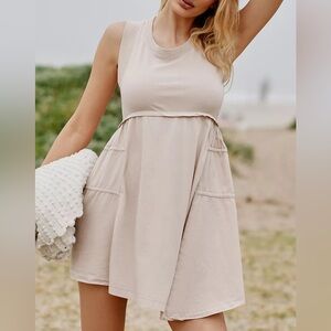 Anthropologie Asymmetrical Mini Dress Sleeveless Women’s XL Cotton Tan Boho